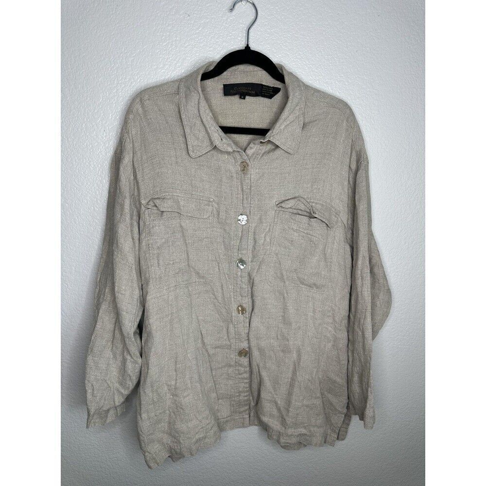 Classiques For Nordstrom Shirt Womens Medium Linen Button Front Pockets Top